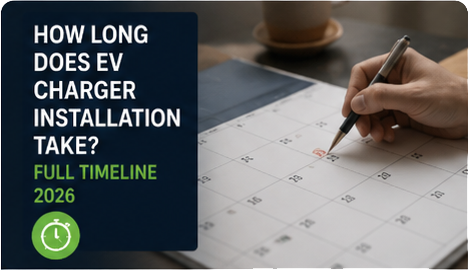 How long does EV charger installation take — 2026 full UK timeline guide thumbnail showing a hand marking a calendar