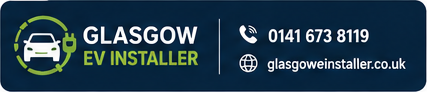 Glasgow EV Installer branded contact banner with phone number and website information.