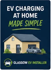 Home EV charging promotional graphic showing a Scottish home with EV charger installation and electric vehicle.