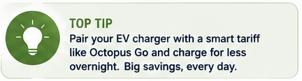 EV charging smart tariff savings tip graphic for overnight home charging in Scotland.