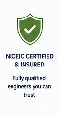 NICEIC certified and insured EV charger installer trust badge for Glasgow and Central Scotland.